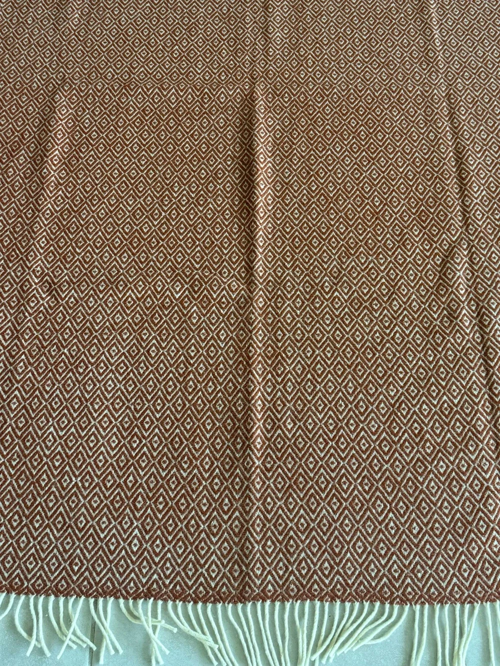 NWT Chi Coracao Wool Throw Blanket Terracotta Diamond Geometric 65x52 Boho